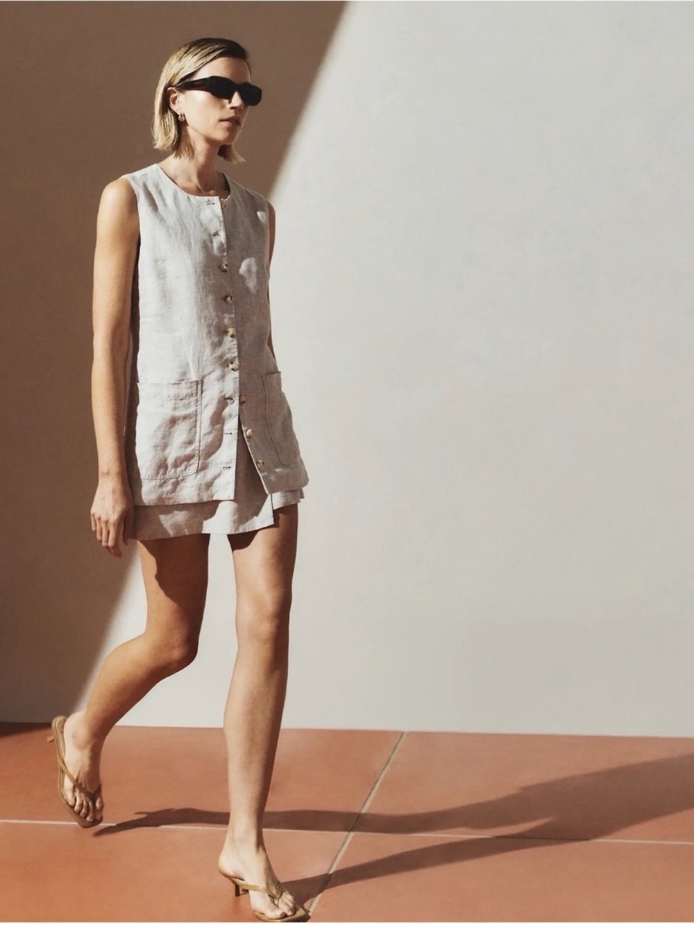 Quince 100% European Linen Longline Vest in Flax Size Small
